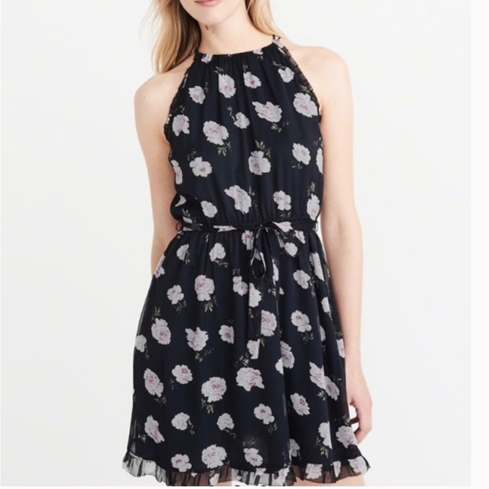 Abercrombie & Fitch High-Neck Floral Chiffon Dress